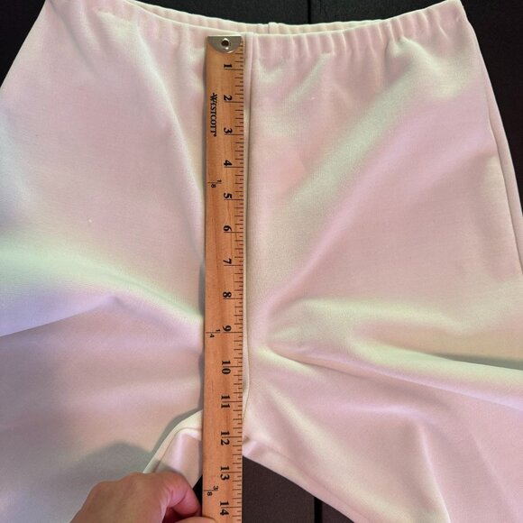 Vintage 70s Sears Women's White Polyester Bell Bottom Pants, Green Stripes - Picture 7 of 9